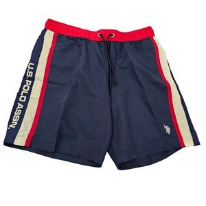 US Polo Assn Mens Swim Trunks Navy Red White Stripe Logo Size M NWT